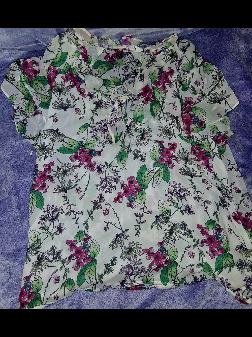Steve Madden White Floral Blouse with Pink & Green Print